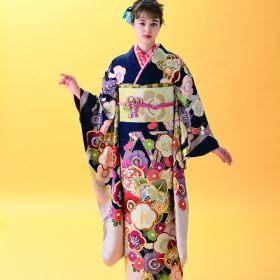 おまとめ　バービーのハンドメイドの振り袖、帯 最新作ヘップバーンシュシュ ピンク ファー/ジャガード生地